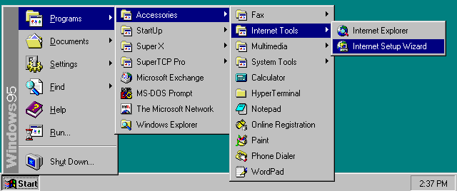 Nabídka Start ve Windows 95